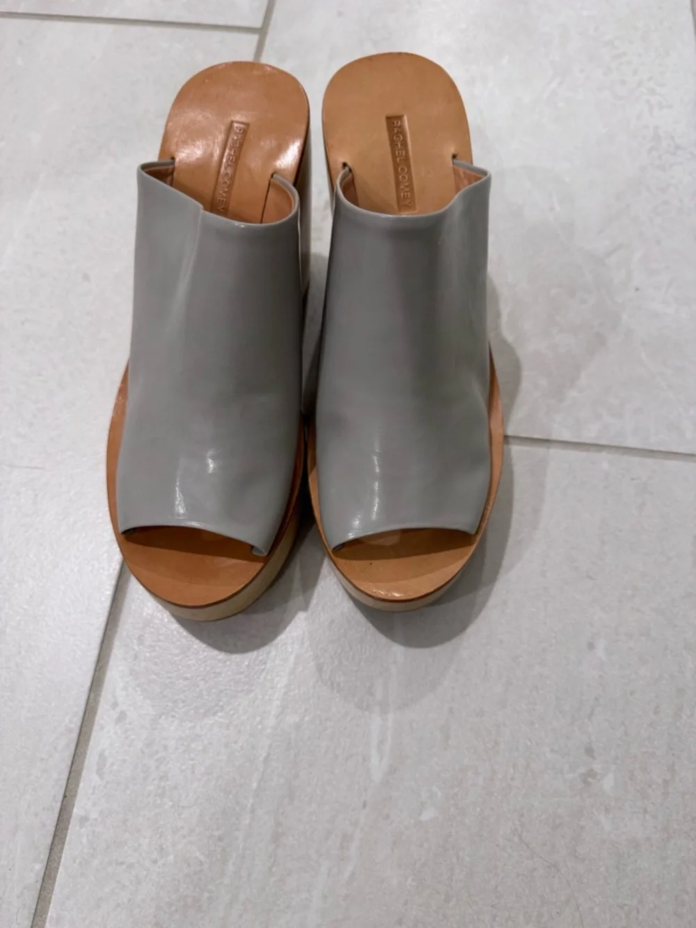 Rachel Comey Gray Leather Open-Toe Wedge Mules